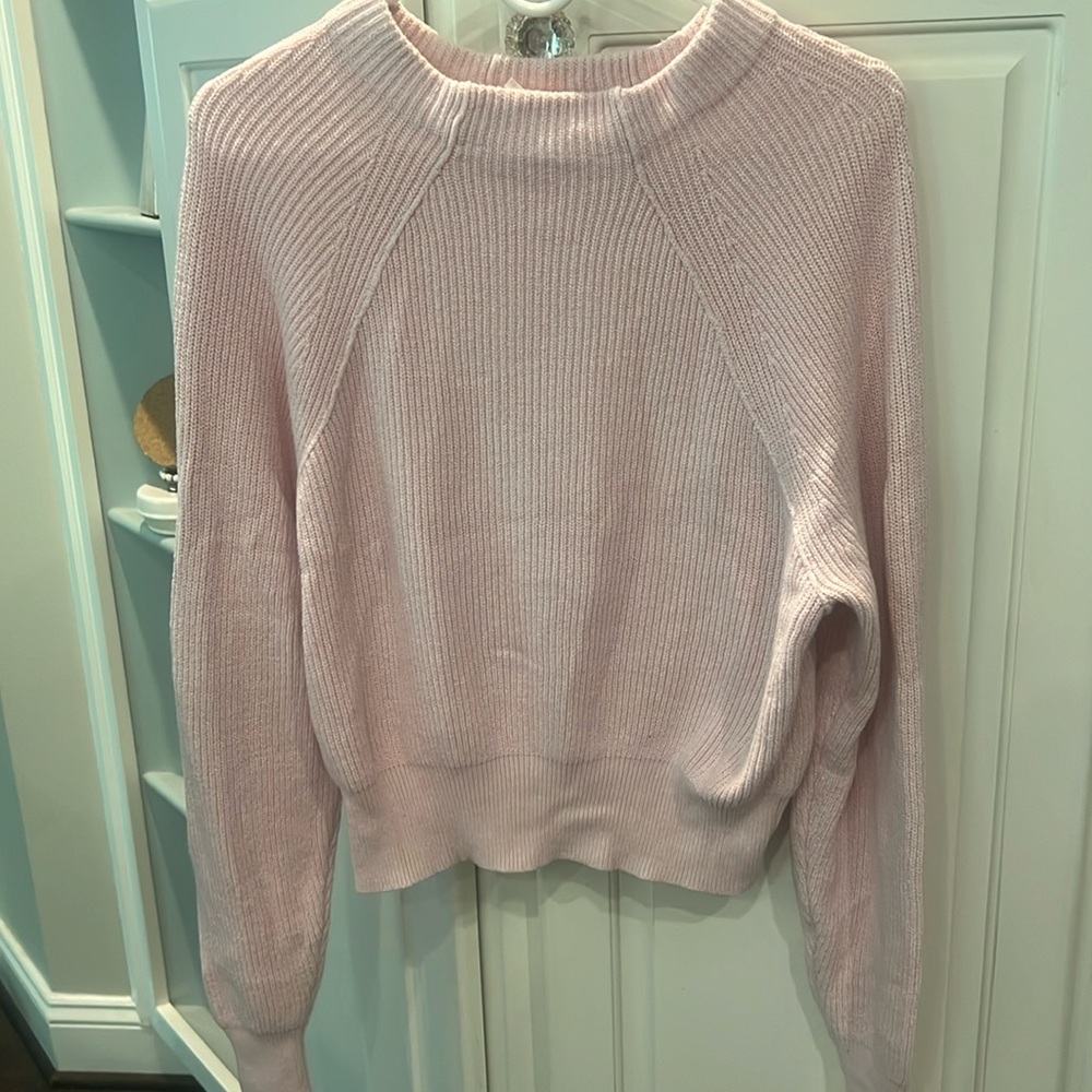 Free People Too Good Pink Moc Neck Ribbed Sweater